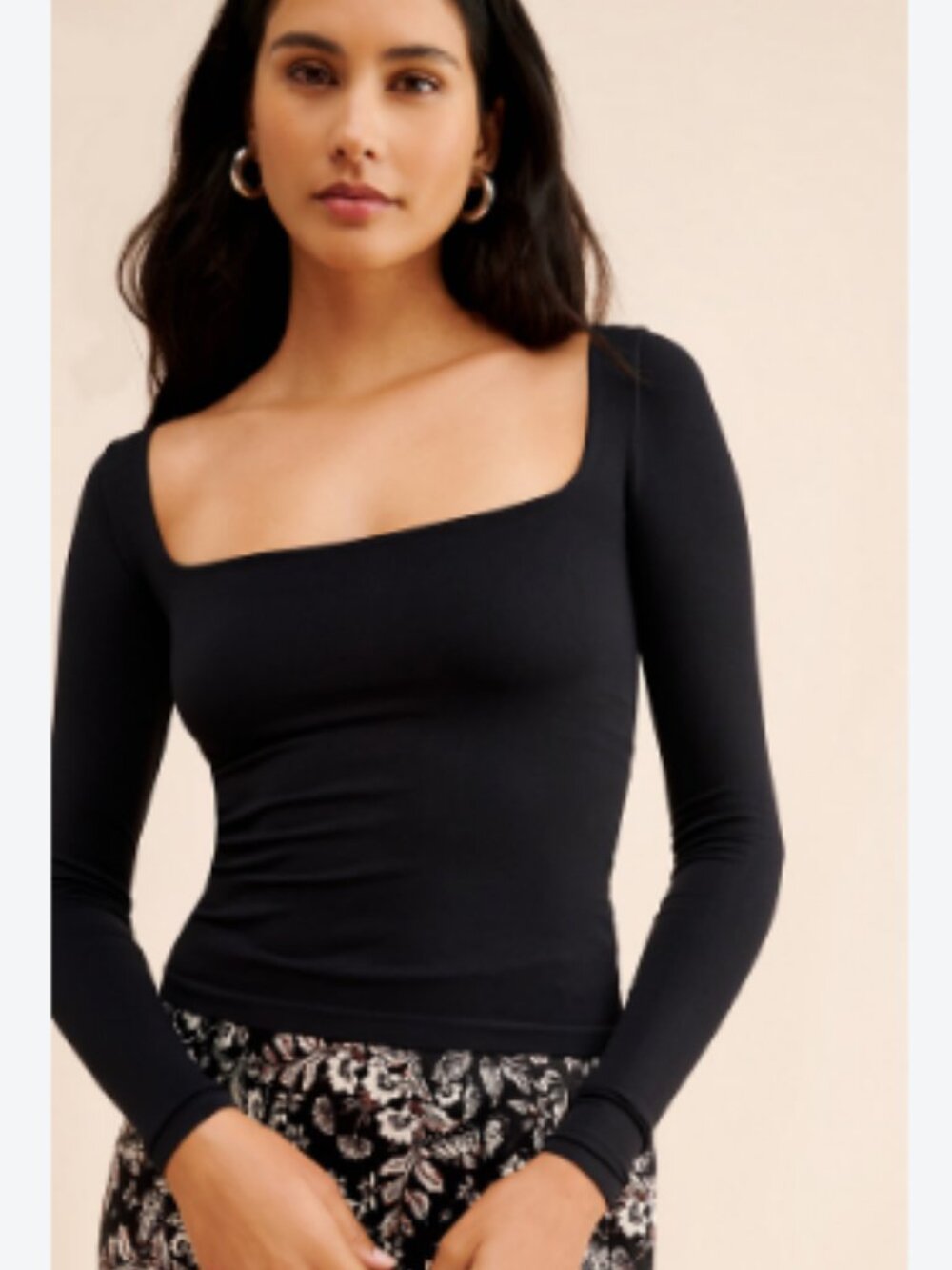 INTIMATELY FREE PEOPLE Clean Lines Long Sleeve Top Black XS/S Square Neck Crop